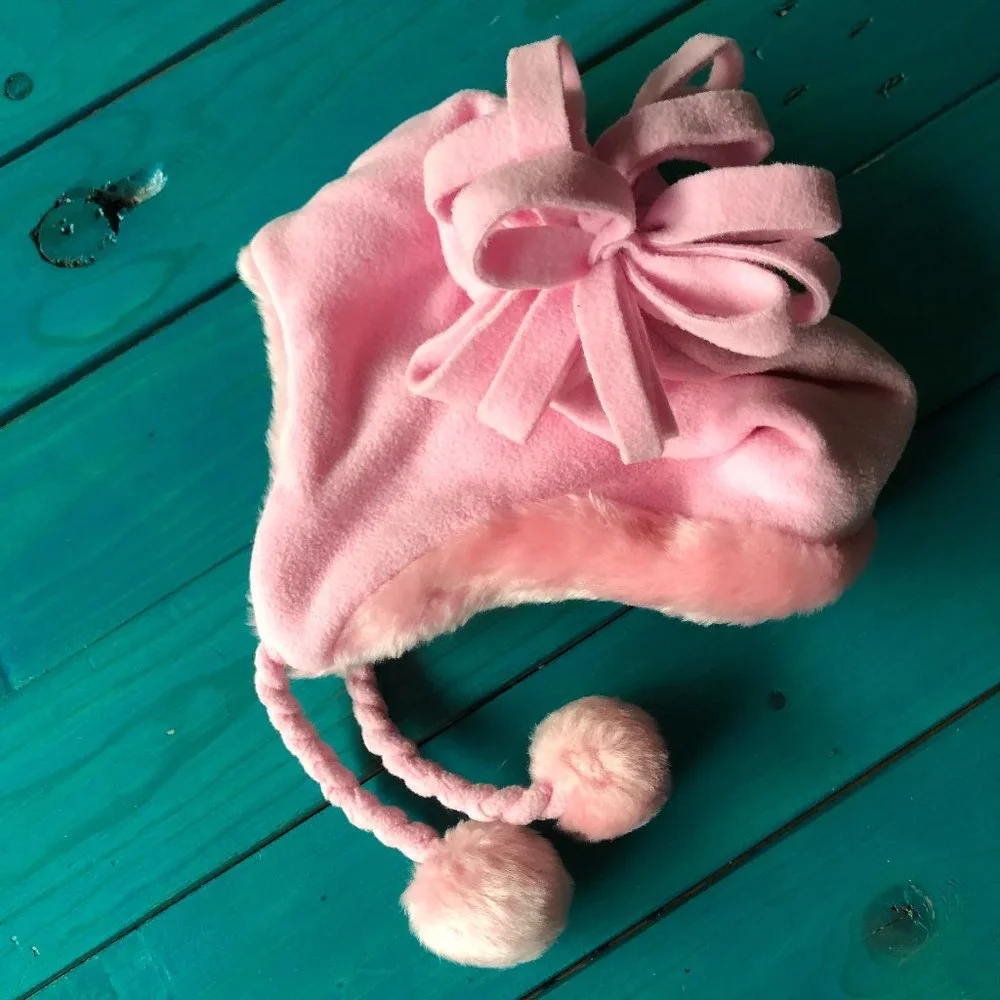 Pink Fleece Pom-Pom Earflap Hat for Kids
